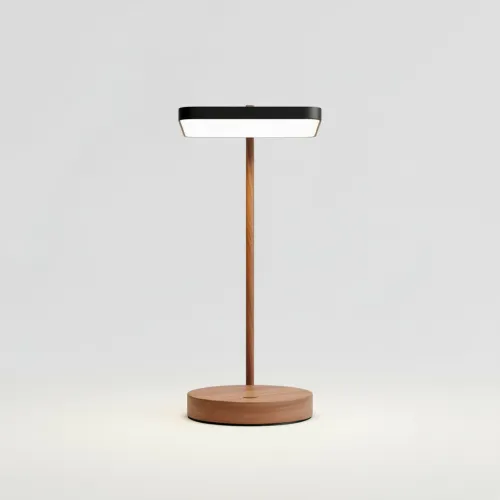 LED stolní lampa minimalistická, tmavé dřevo